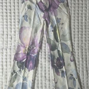 Floral Wide Leg Jumpsuit - Purple and Cream